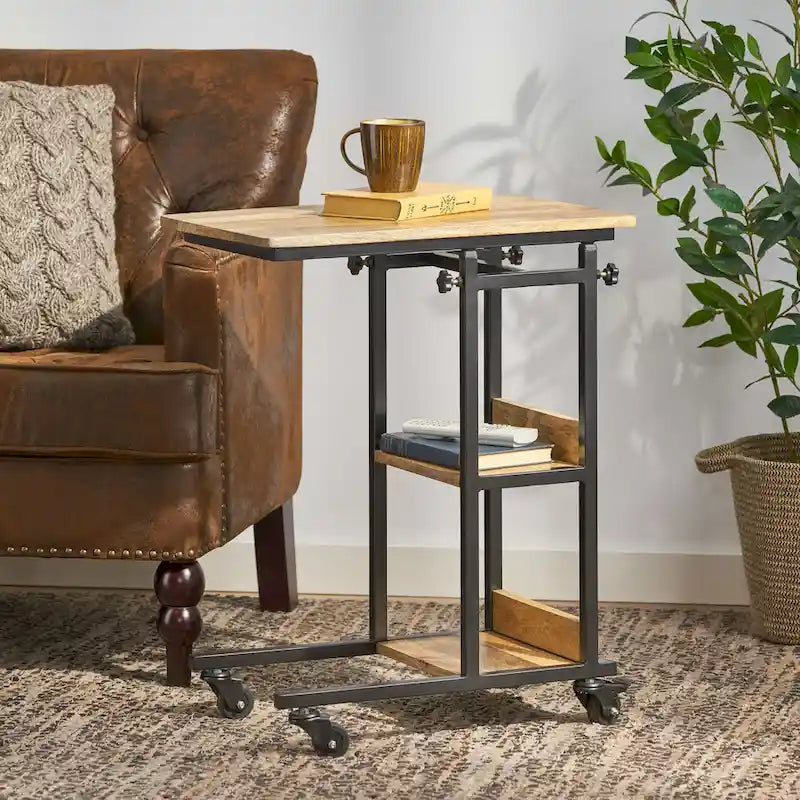 C-Shaped Mango Wood Laptop & Bed Side Table