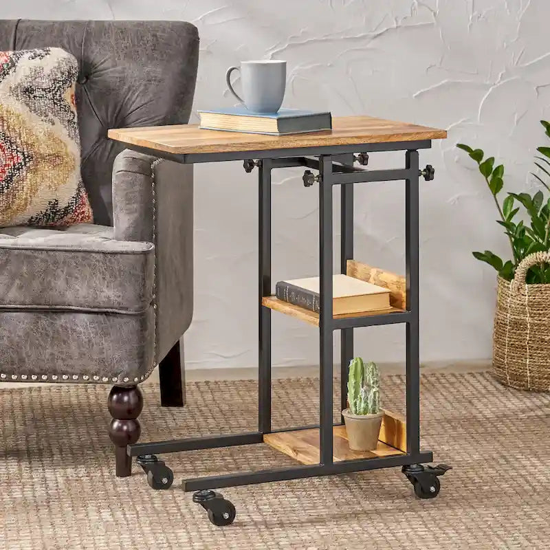 C-Shaped Mango Wood Laptop & Bed Side Table