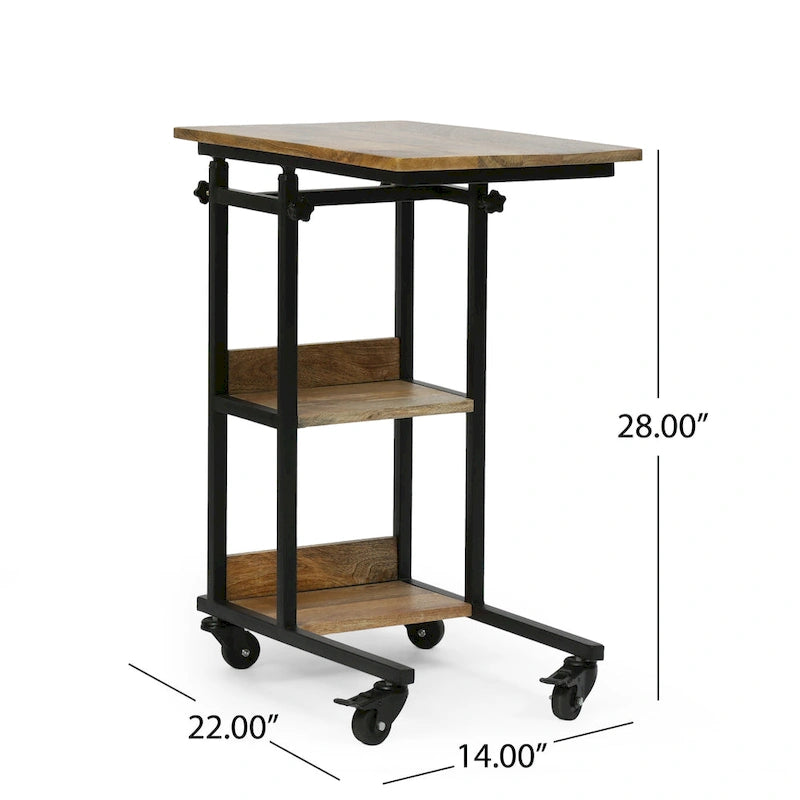 C-Shaped Mango Wood Laptop & Bed Side Table