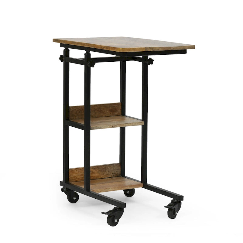 C-Shaped Mango Wood Laptop & Bed Side Table