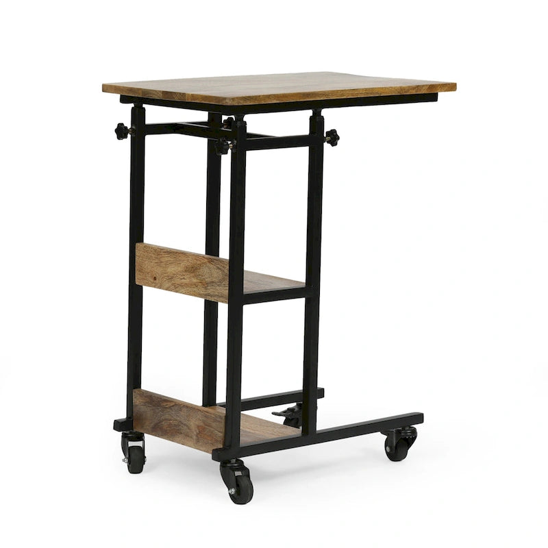 C-Shaped Mango Wood Laptop & Bed Side Table