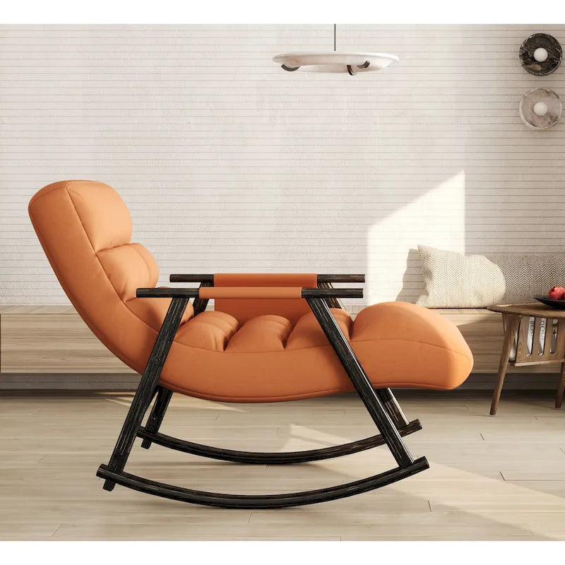 Casual folding rocking chair upholstered, lounge rocking chair adjustable high back and foot rest
