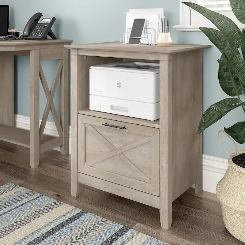 Lateral File Cabinet with Shelf – Washed Gray