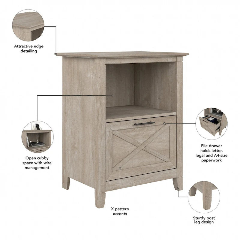 Lateral File Cabinet with Shelf – Washed Gray