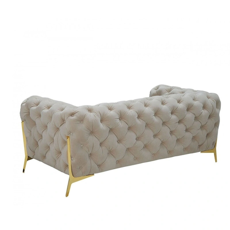 74" Beige and Gold Velvet Chesterfield Loveseat