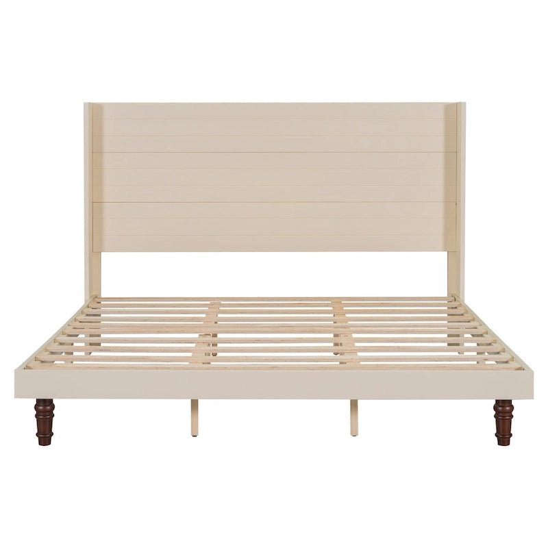 King Platform Bed with Elegant High Headboard & Comfortable Back