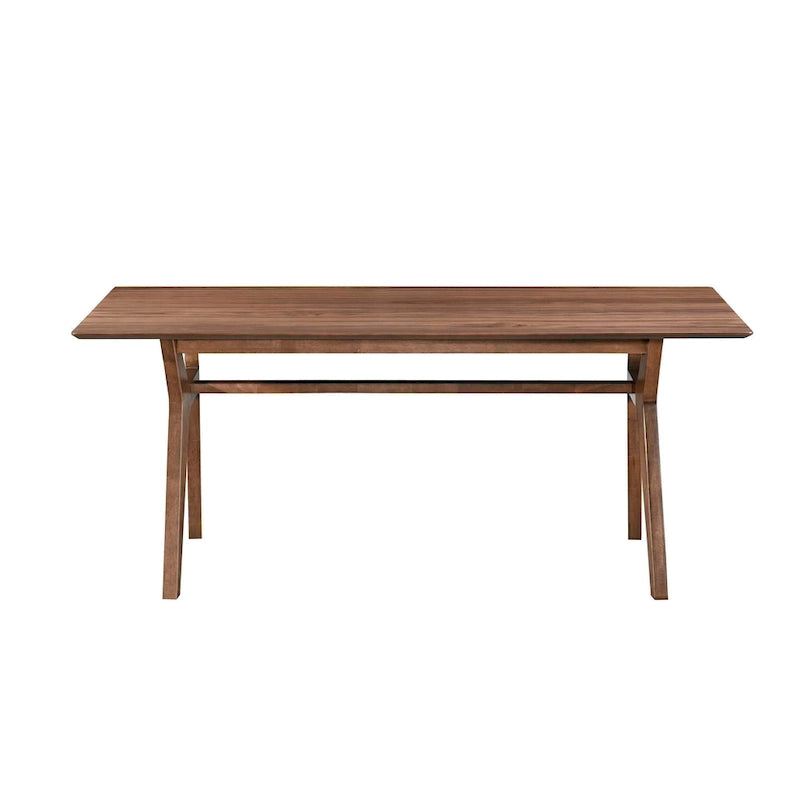 71-Inch Retro Dining Table – Brown Solid Rubberwood with Angled Legs