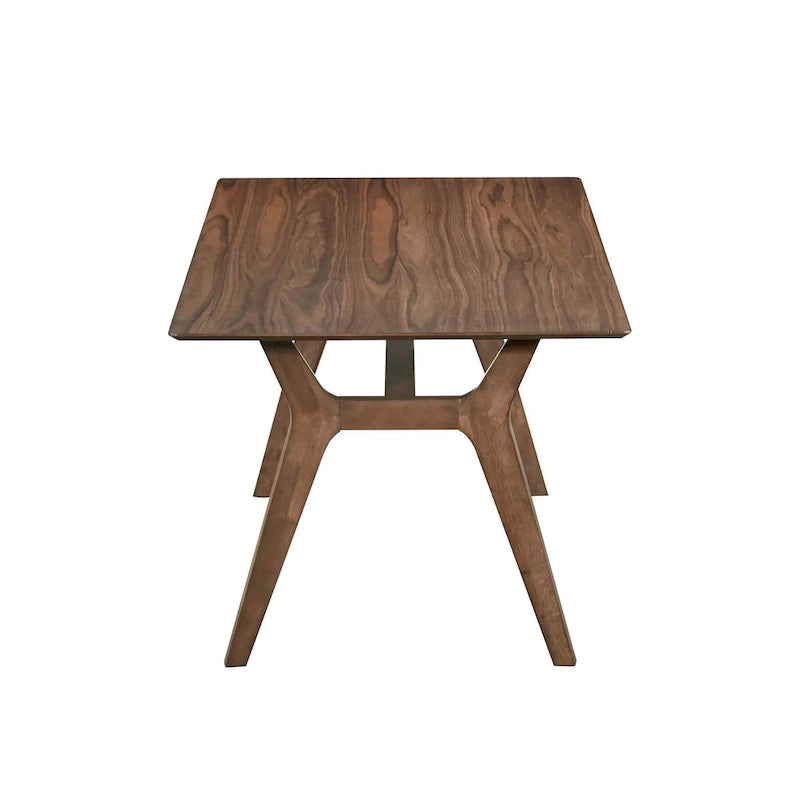71-Inch Retro Dining Table – Brown Solid Rubberwood with Angled Legs
