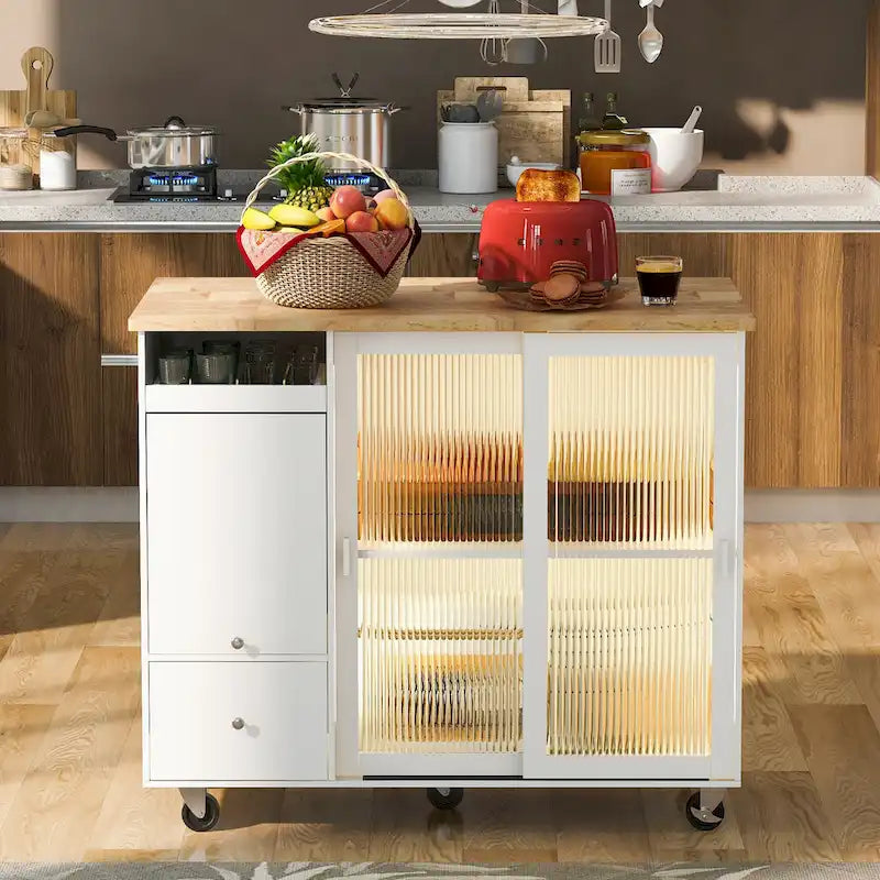 Kitchen Island with Drop Leaf & LED Light (No Stool)