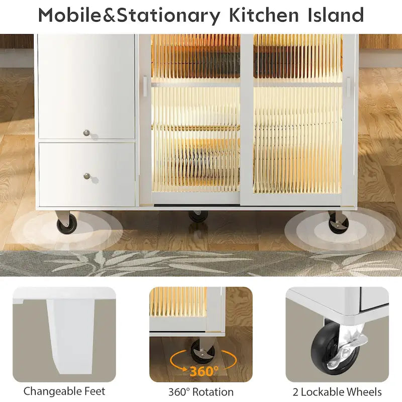 Kitchen Island with Drop Leaf & LED Light (No Stool)
