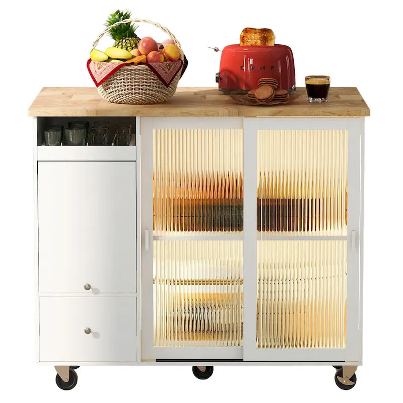 Kitchen Island with Drop Leaf & LED Light (No Stool)