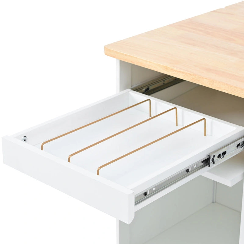 Kitchen Island with Drop Leaf & LED Light (No Stool)