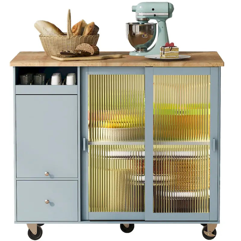 Kitchen Island with Drop Leaf & LED Light (No Stool)