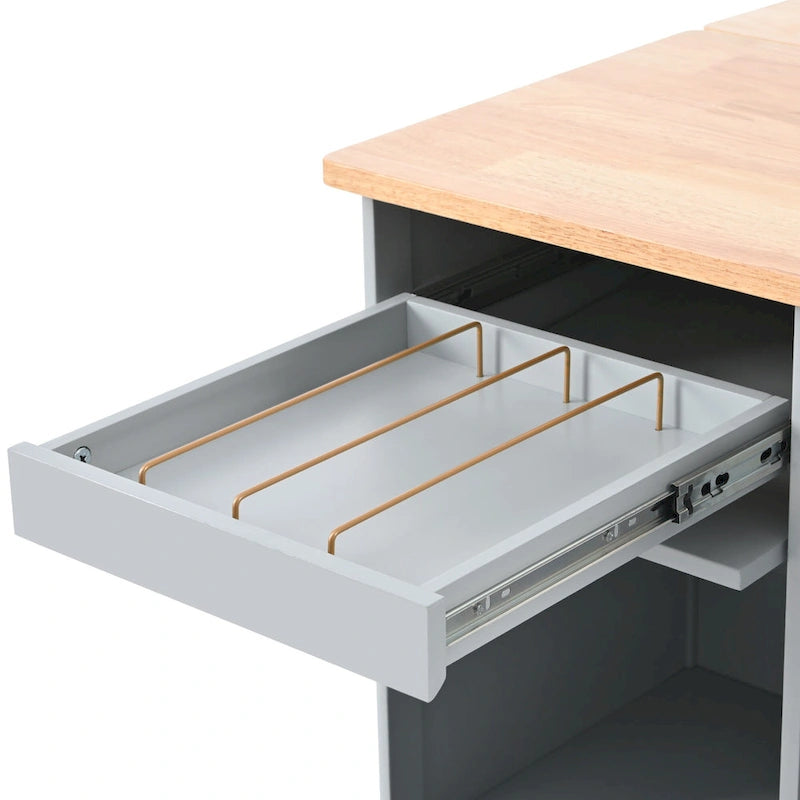 Kitchen Island with Drop Leaf & LED Light (No Stool)