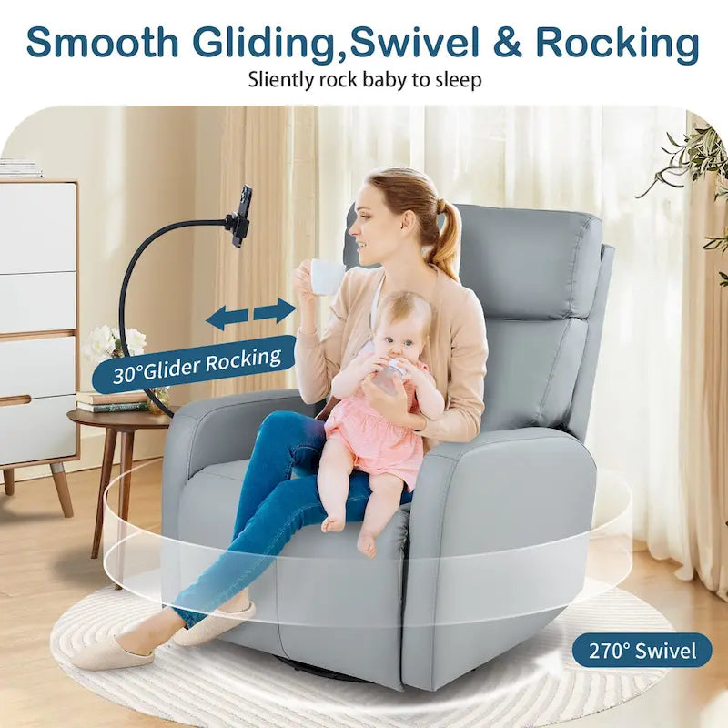PU Power Swivel Recliner Chair with 270 Rotation, Electric 95-160 Recline and Dual USB Ports - 330lb Capacity
