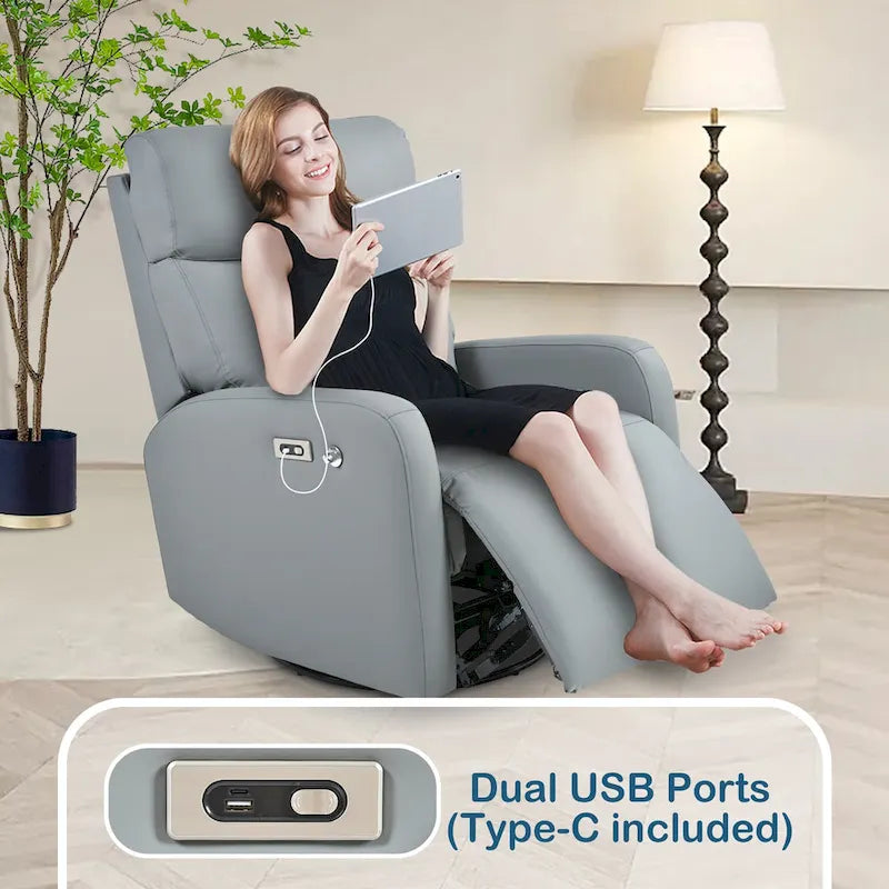 PU Power Swivel Recliner Chair with 270 Rotation, Electric 95-160 Recline and Dual USB Ports - 330lb Capacity