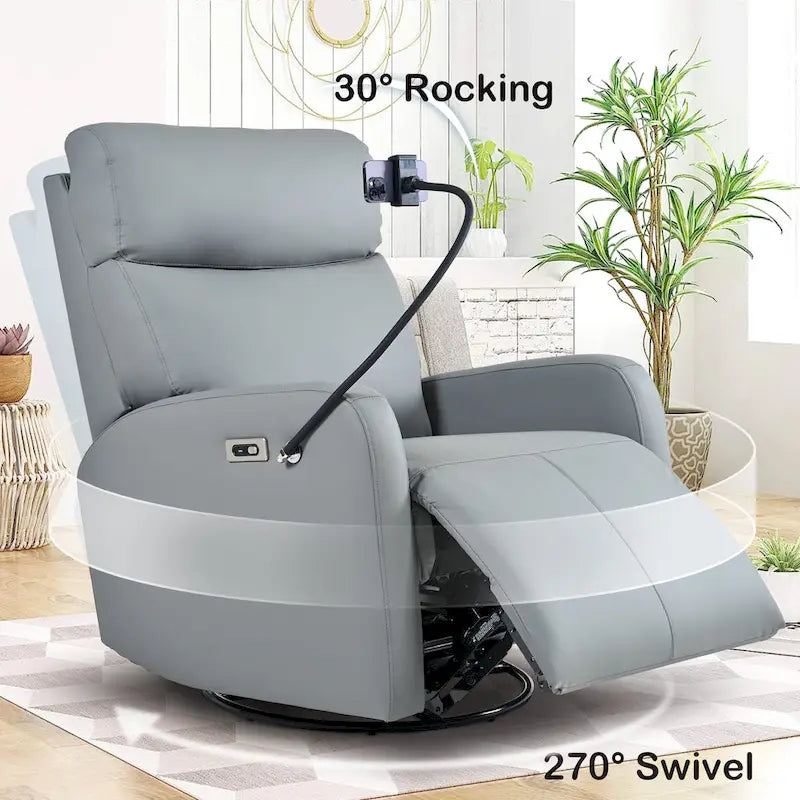 PU Power Swivel Recliner Chair with 270 Rotation, Electric 95-160 Recline and Dual USB Ports - 330lb Capacity