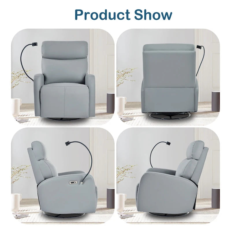 PU Power Swivel Recliner Chair with 270 Rotation, Electric 95-160 Recline and Dual USB Ports - 330lb Capacity
