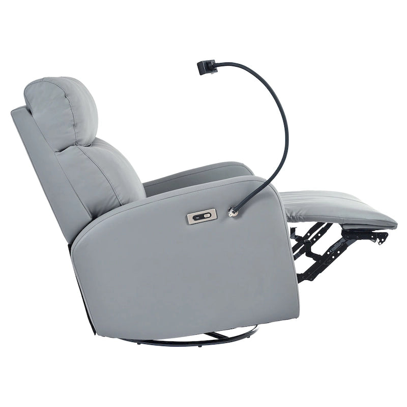 PU Power Swivel Recliner Chair with 270 Rotation, Electric 95-160 Recline and Dual USB Ports - 330lb Capacity