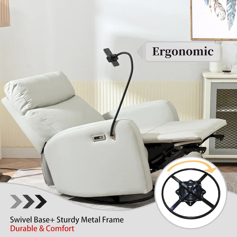 PU Power Swivel Recliner Chair with 270 Rotation, Electric 95-160 Recline and Dual USB Ports - 330lb Capacity