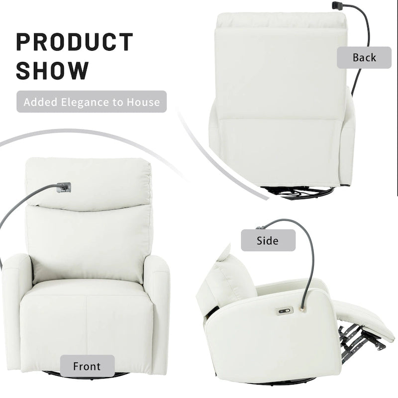 PU Power Swivel Recliner Chair with 270 Rotation, Electric 95-160 Recline and Dual USB Ports - 330lb Capacity