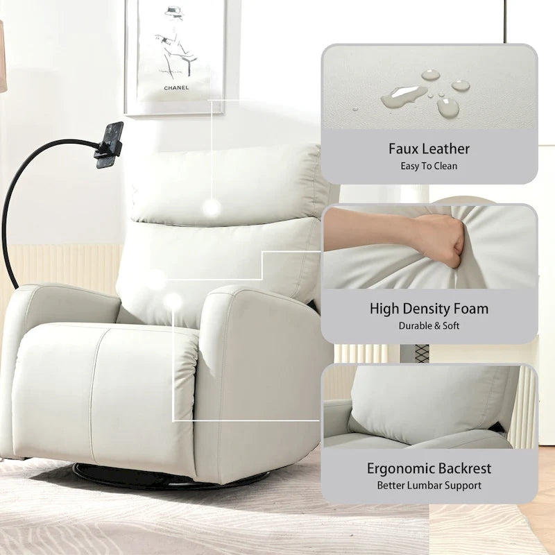 PU Power Swivel Recliner Chair with 270 Rotation, Electric 95-160 Recline and Dual USB Ports - 330lb Capacity