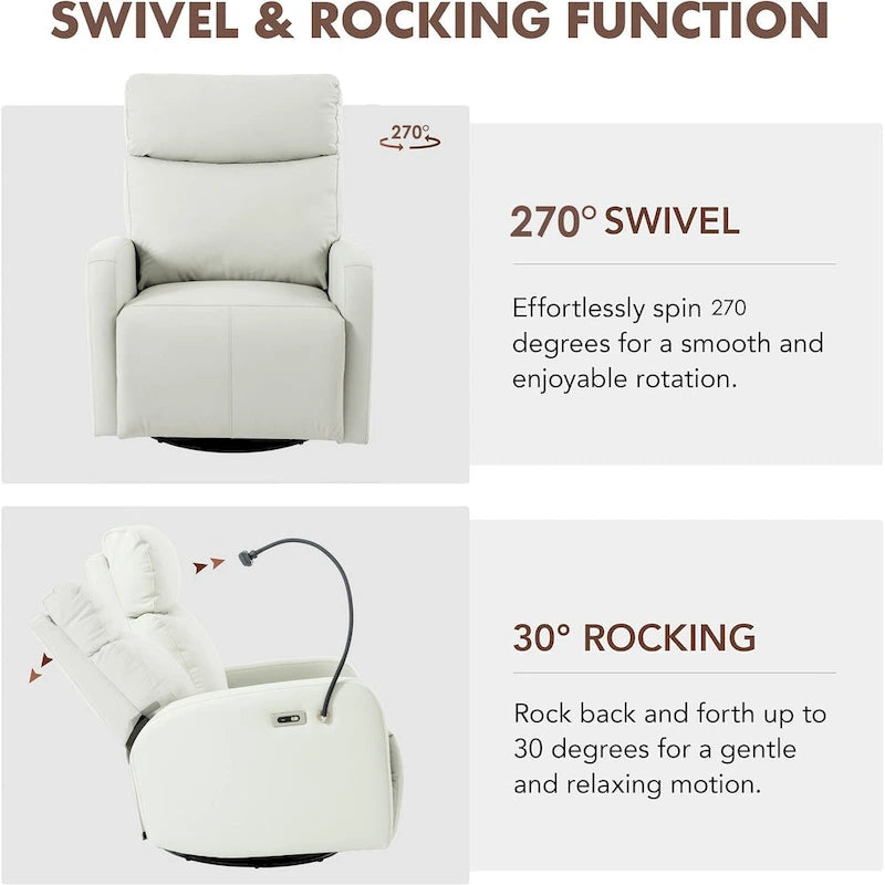 PU Power Swivel Recliner Chair with 270 Rotation, Electric 95-160 Recline and Dual USB Ports - 330lb Capacity