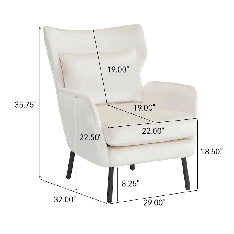 32" Wing Back Velvet Accent Chair