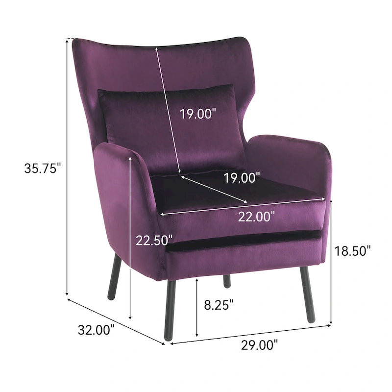 32" Wing Back Velvet Accent Chair