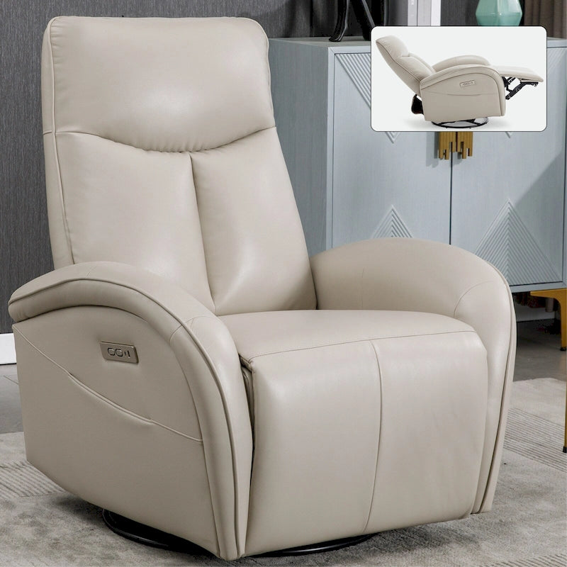 Blue Genuine Leather Power Recliner with Swivel & USB Charging