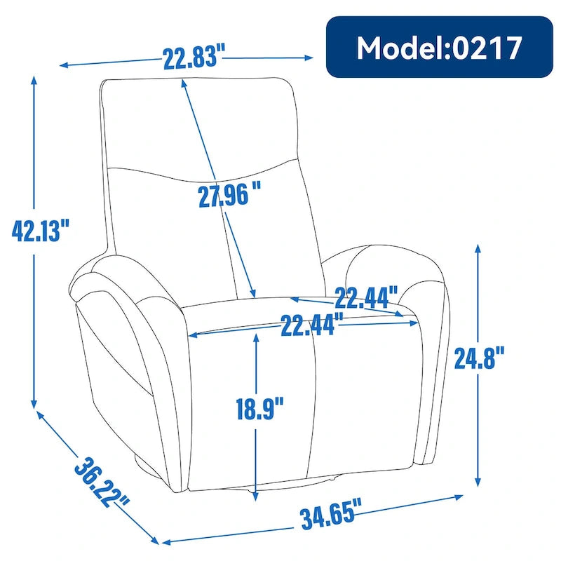 Blue Genuine Leather Power Recliner with Swivel & USB Charging