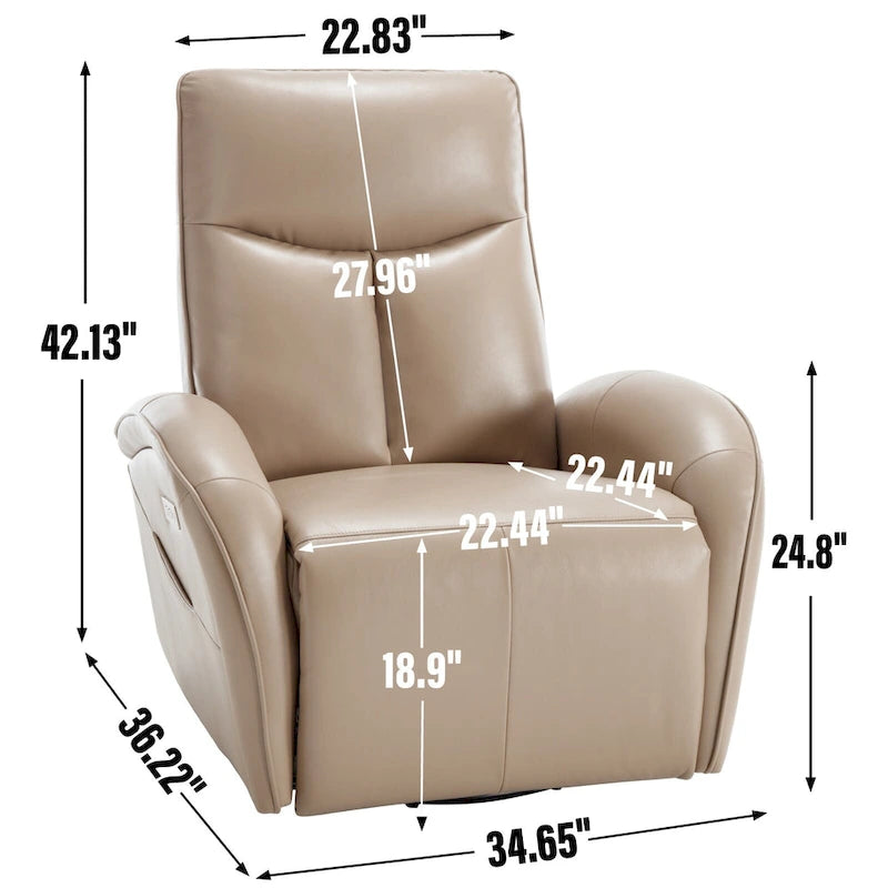 Blue Genuine Leather Power Recliner with Swivel & USB Charging