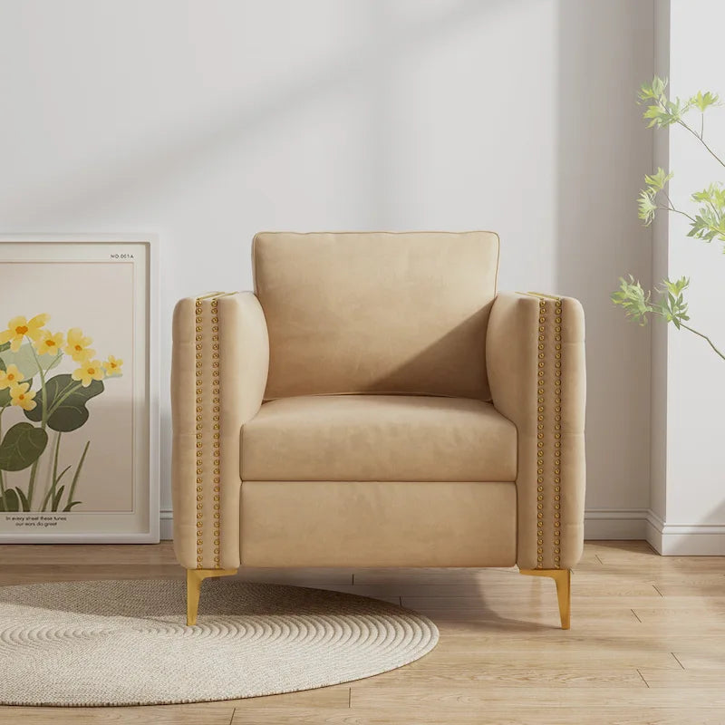 Khaki 35.4" Button Tufted Velvet Accent Chair