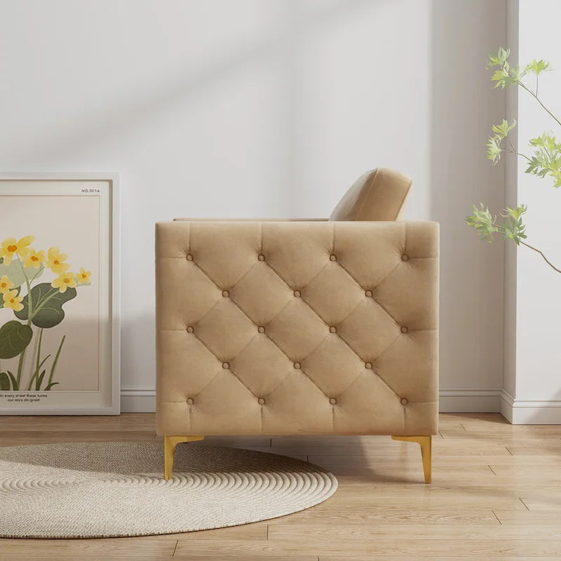 Khaki 35.4" Button Tufted Velvet Accent Chair