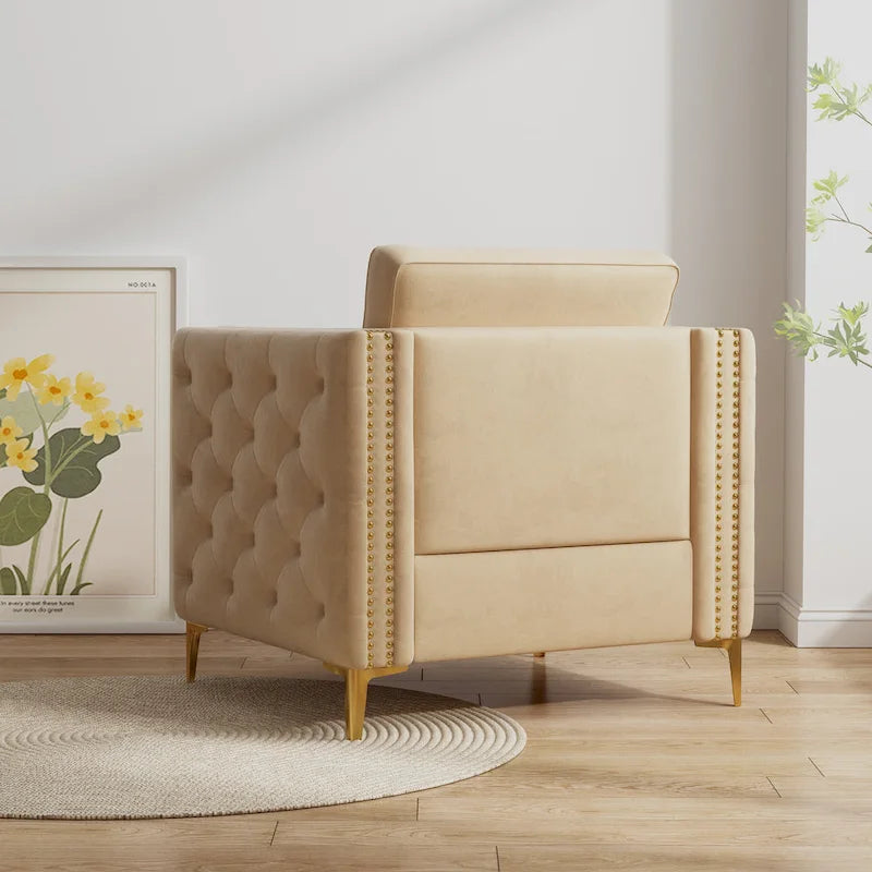 Khaki 35.4" Button Tufted Velvet Accent Chair