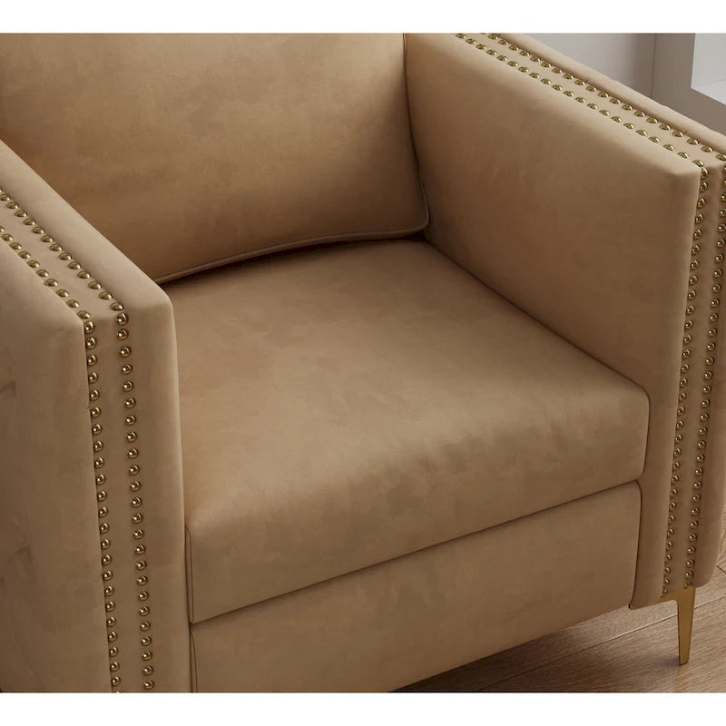 Khaki 35.4" Button Tufted Velvet Accent Chair