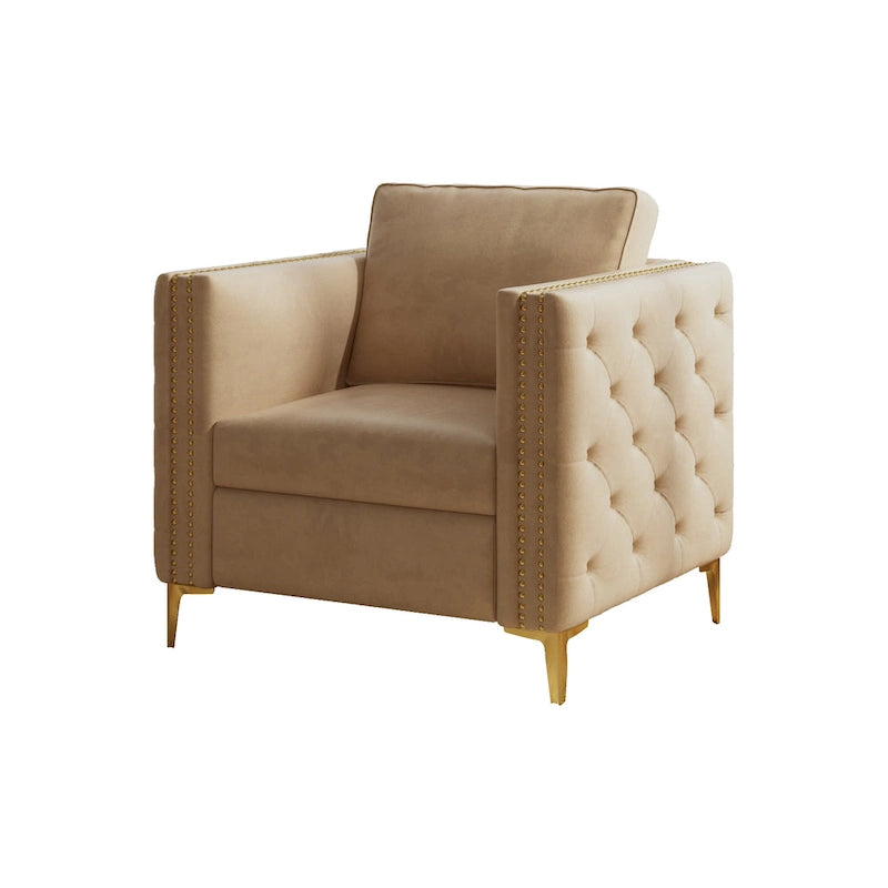 Khaki 35.4" Button Tufted Velvet Accent Chair