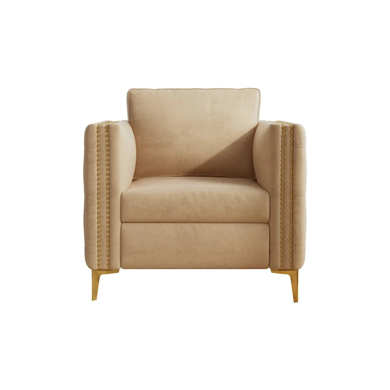Khaki 35.4" Button Tufted Velvet Accent Chair