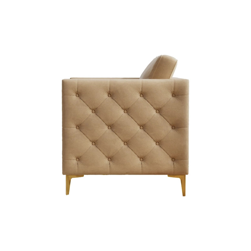 Khaki 35.4" Button Tufted Velvet Accent Chair