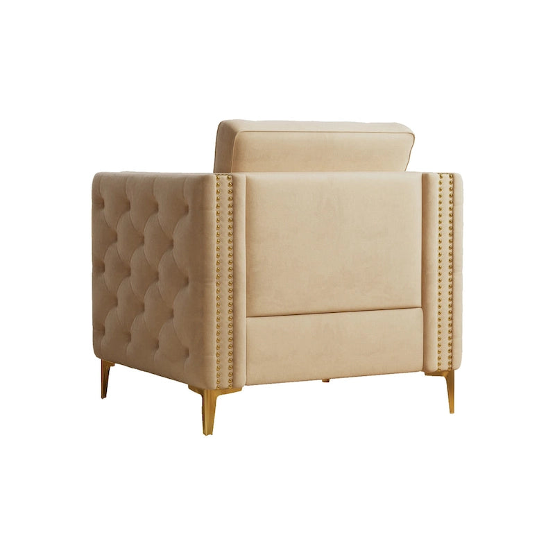 Khaki 35.4" Button Tufted Velvet Accent Chair