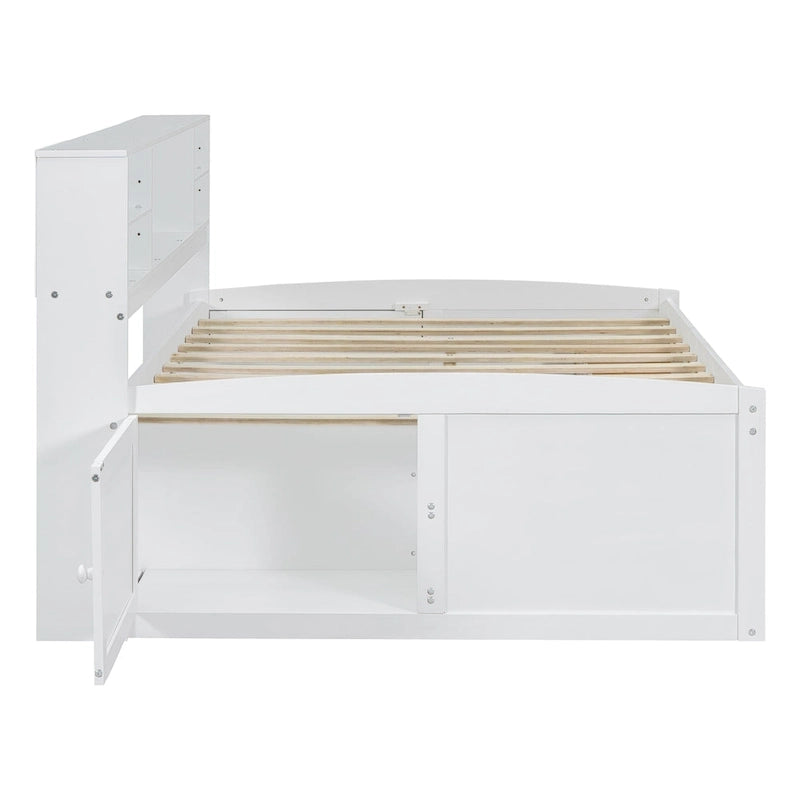 Full Wooden Daybed with Cabinets, Shelves, and Drawers