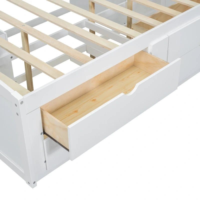 Full Wooden Daybed with Cabinets, Shelves, and Drawers