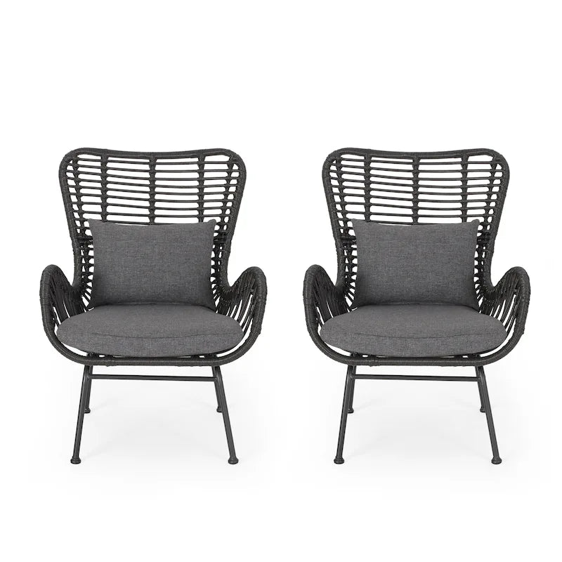 Indoor Wicker Club Chairs with Cushions (Set of 2)
