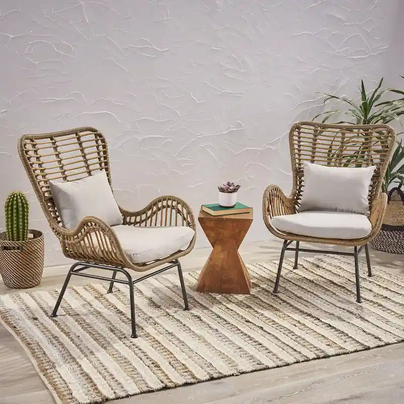 Indoor Wicker Club Chairs with Cushions (Set of 2)