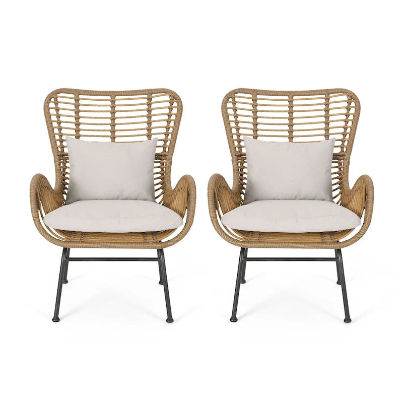 Indoor Wicker Club Chairs with Cushions (Set of 2)