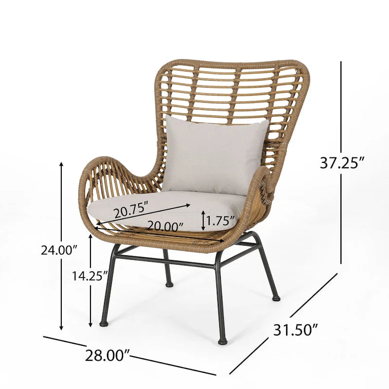 Indoor Wicker Club Chairs with Cushions (Set of 2)