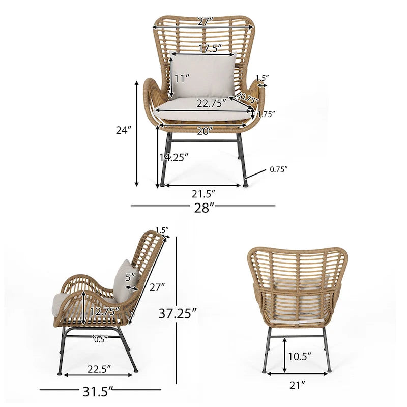 Indoor Wicker Club Chairs with Cushions (Set of 2)