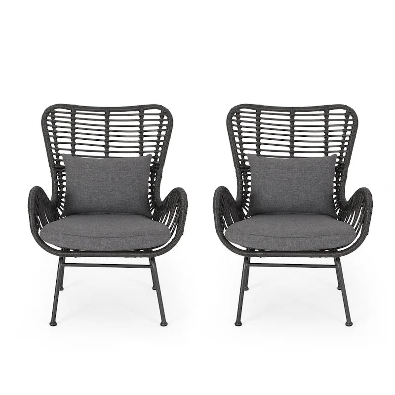 Indoor Wicker Club Chairs with Cushions (Set of 2)