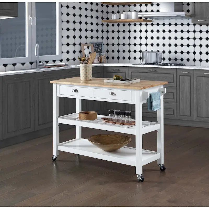 3-Tier Butcher Block Kitchen Cart with Drawers