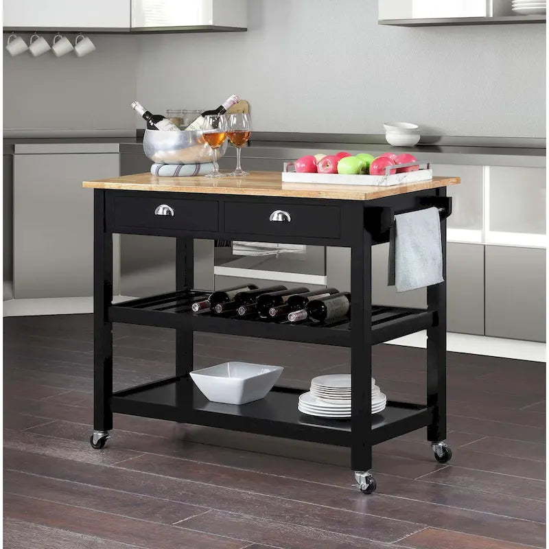 3-Tier Butcher Block Kitchen Cart with Drawers